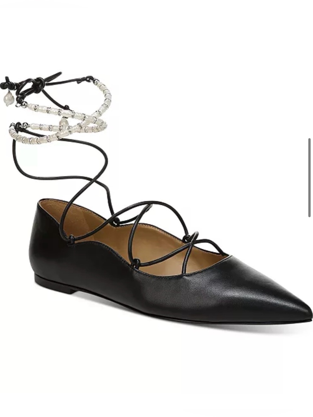 Sam Edelman Lace-Up Pointed Toe Flat With Pearl+Rhinestone Ties Office Siren